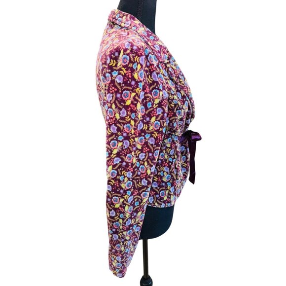 Free People Purple Floral Velvet Jacket Cinch Waist Satin Tie Boho Cottage Core - Picture 5 of 13